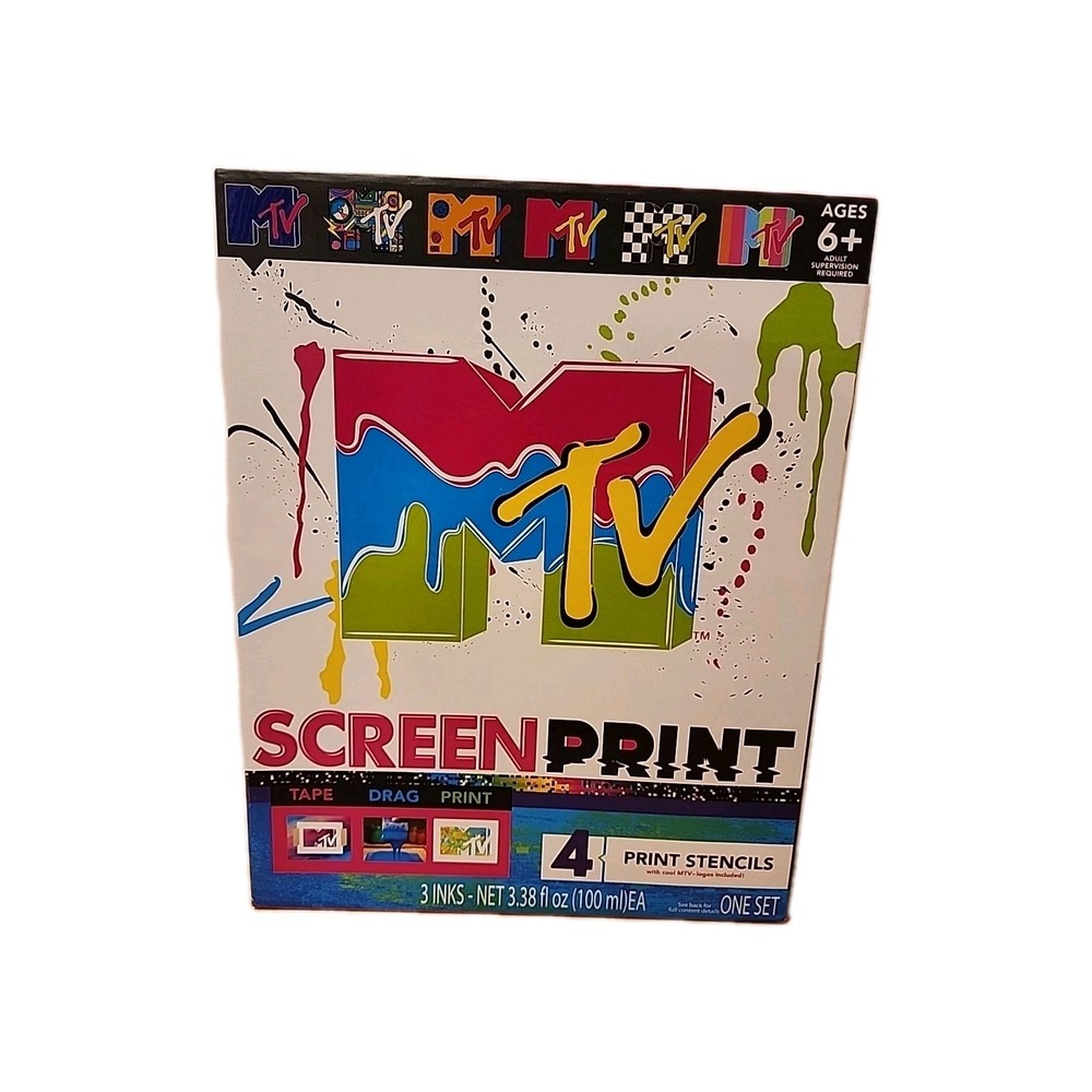 MTV Screen Printing DIY Kit - 4 Print MTV Logo‎ Stencils Included ~(New) In Box